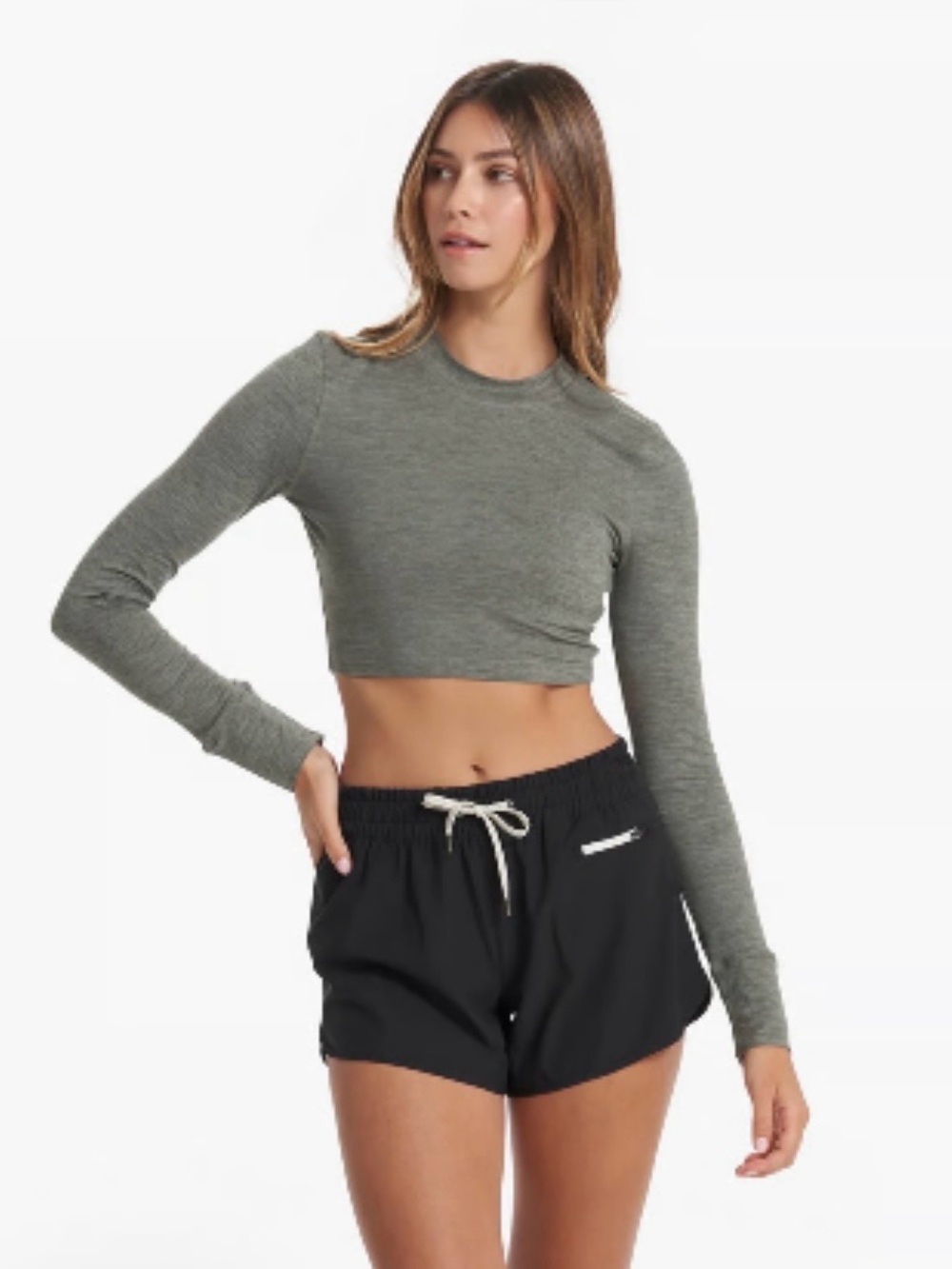 Vuori Lux Crop Tee Long-Sleeve Dusty Pine Heather